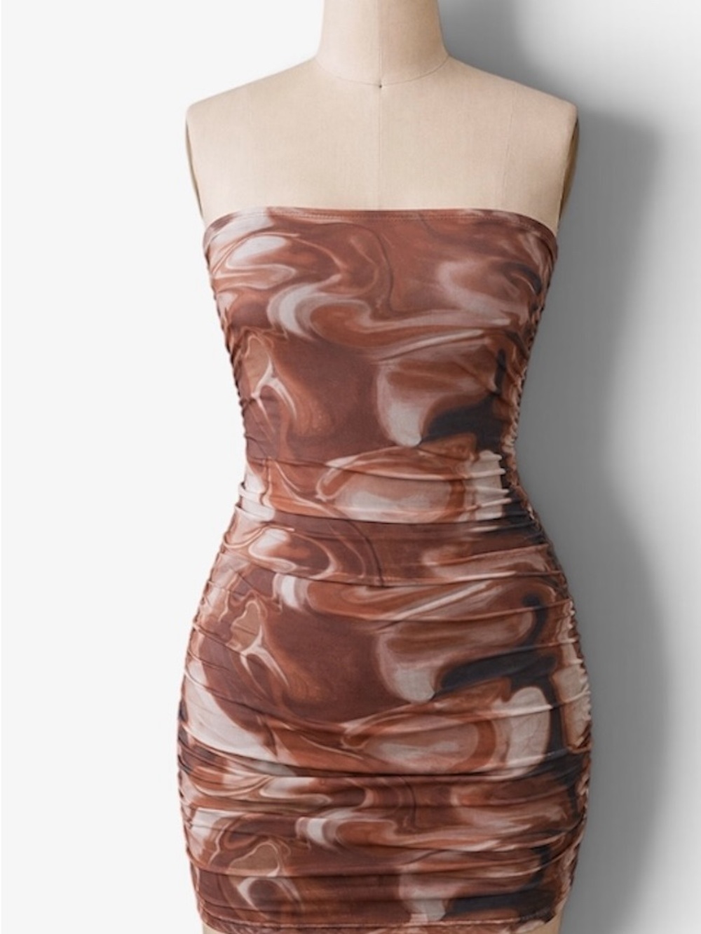 NWT XS Strapless Marbled Ruched Bodycon Mini Dress